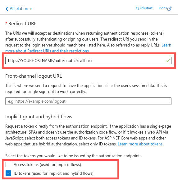 configuring redirection uri